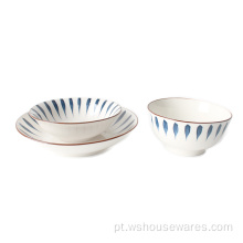 Prave de porcelana branca simples, utensílios de tabela de impressão